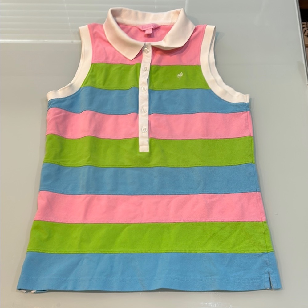 Lilly Pulitzer Pink, blue and  Green sleeveless Striped Polo